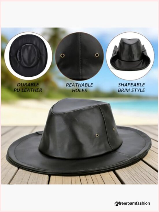 Unisex Leather Fedora Hat Panama Cowboy Hat with Shapeable Brim UPF50+ main image 5